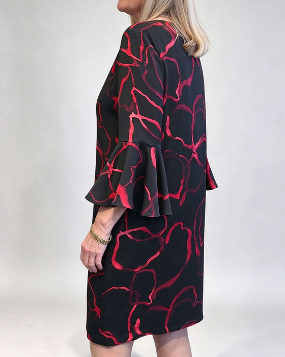Robe Couleur Contrastante Col Rond Et Manches Cloche