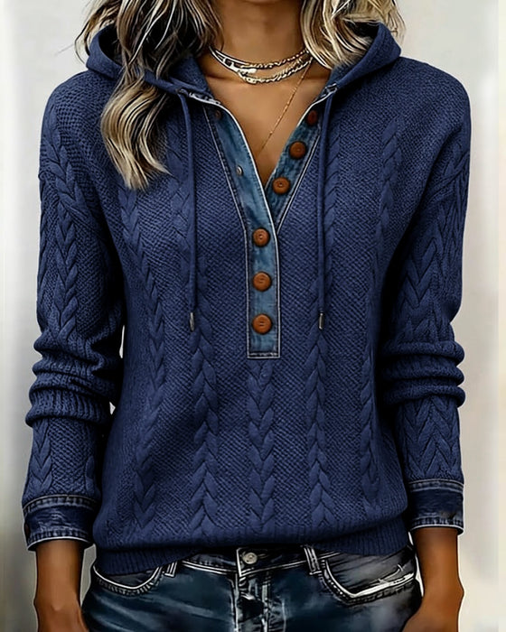 Sweat à capuche à coupe de couleur et boutons