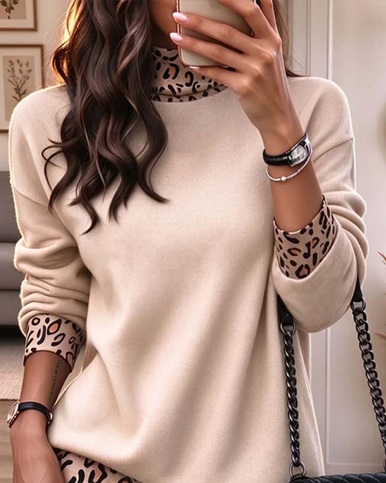 Robe Col Haut Léopard Imprimé Slim