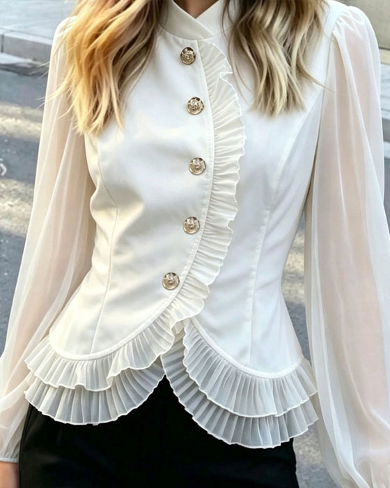 Blouse Mini Col Mandarin Sheer Volant