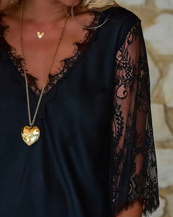 Robe Encolure V Panneau De Dentelle Élégant