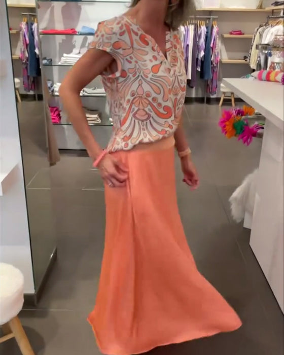 Blouse décontractée imprimée à col en V et manches raglan