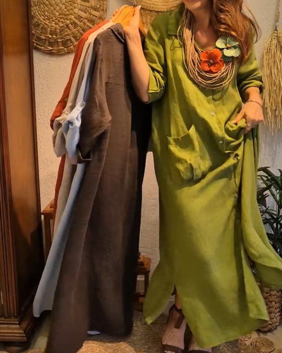 Robe Poche Lin Cardigan Décontracté