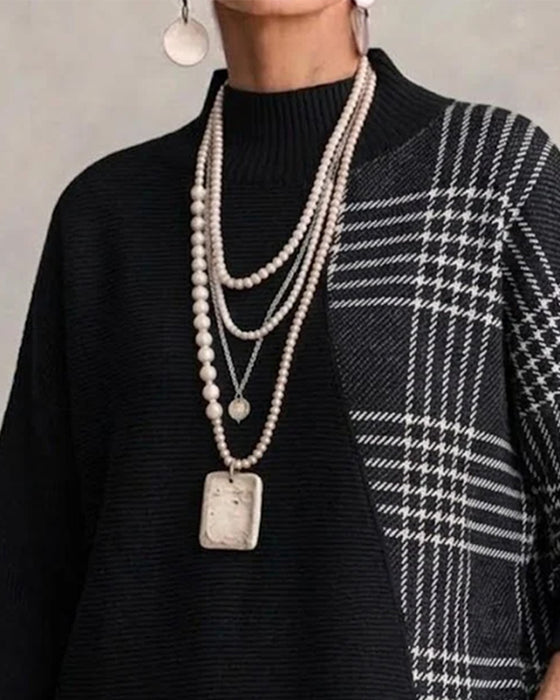 Pull Col Haut Ligne Irrégulière Décontracté