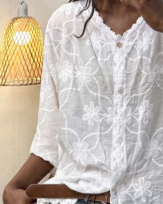 Blouse Dentelle Française Manche Trois Quarts