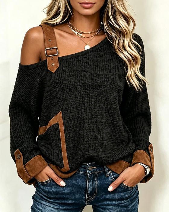 Blouse Épaules Dénudées Col Asymétrique Spliced
