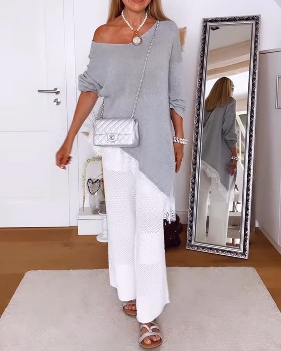 Pullover Off-Shoulder Ourlet Irrégulier