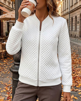 Manteau Matelassé Diamant Col Montant Fermeture Éclair