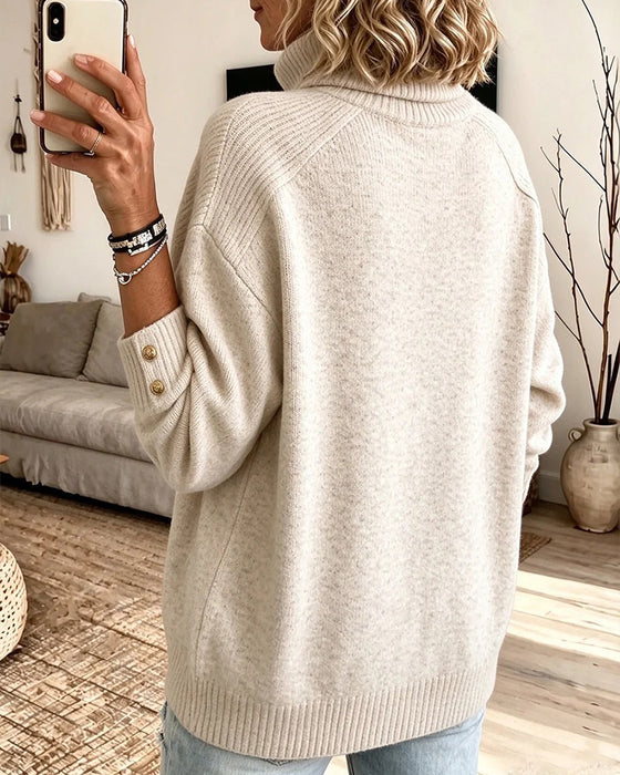 Pull Col Haut Boutonné Loose