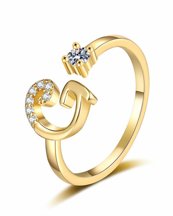 Bague Réglable Scintillante Avec Initiale Pour Femmes