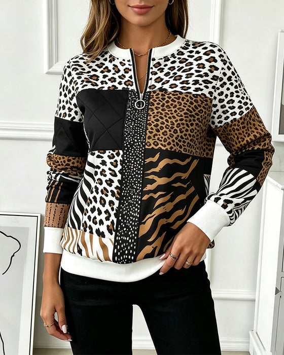 Sweatshirt Fermeture Éclair Léopard Motif Pois