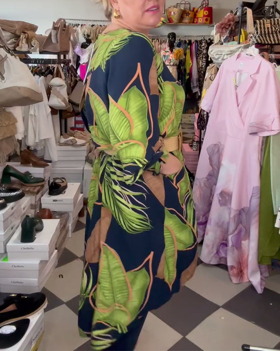 Robe Ample À Imprimé Feuillage Et Col En V