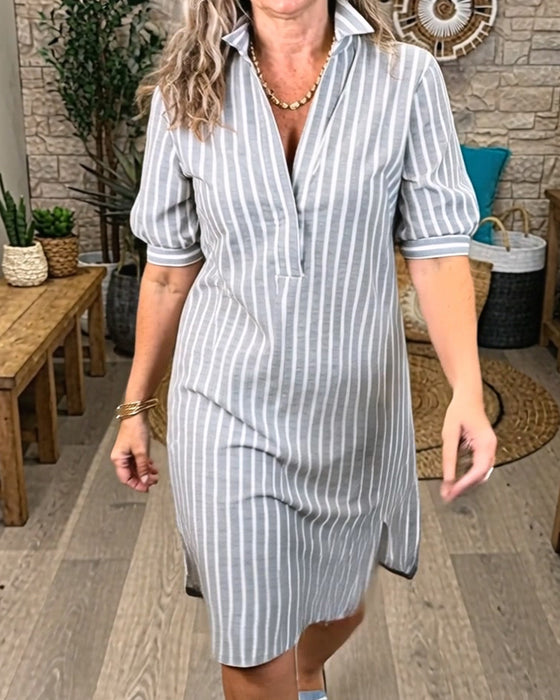 Robe Revers Rayure Fente