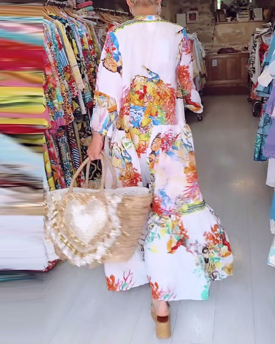 Robe bohème à boutons et patchwork