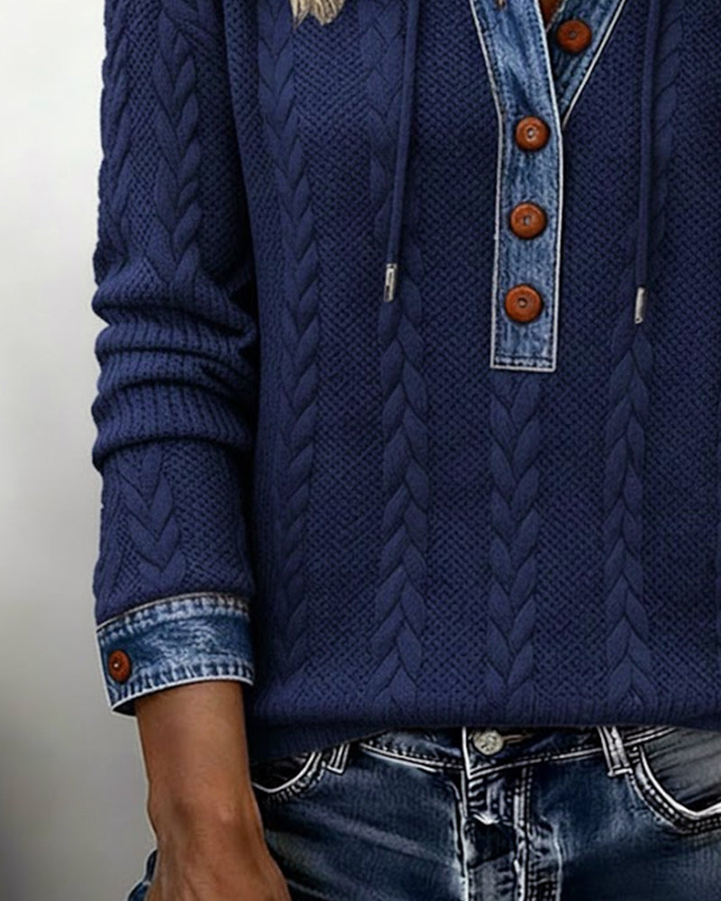 Sweat à capuche à coupe de couleur et boutons