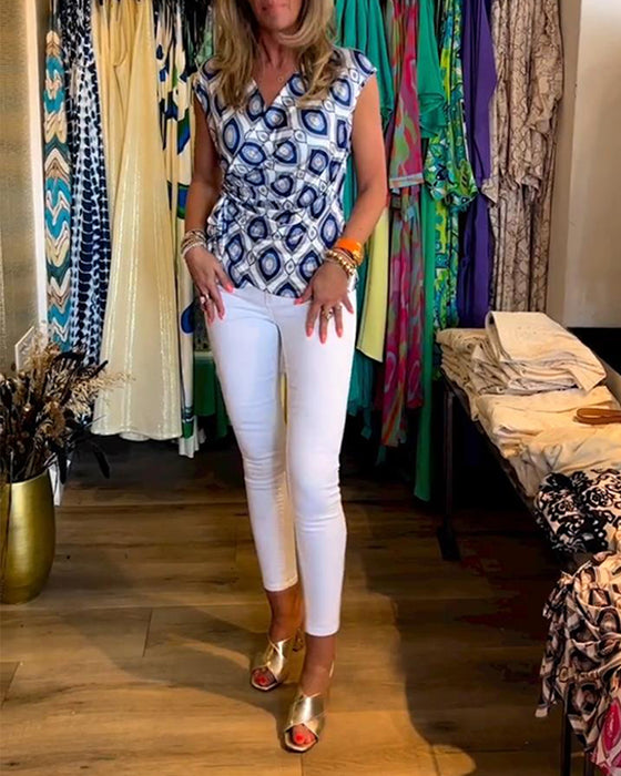 Haut élégant sans manches imprimé à lacets