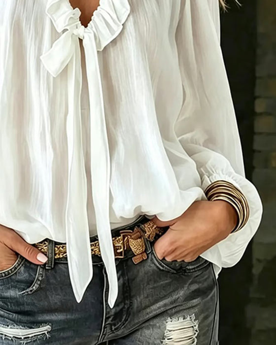 Blouse Col Volant Attache Manche Longue