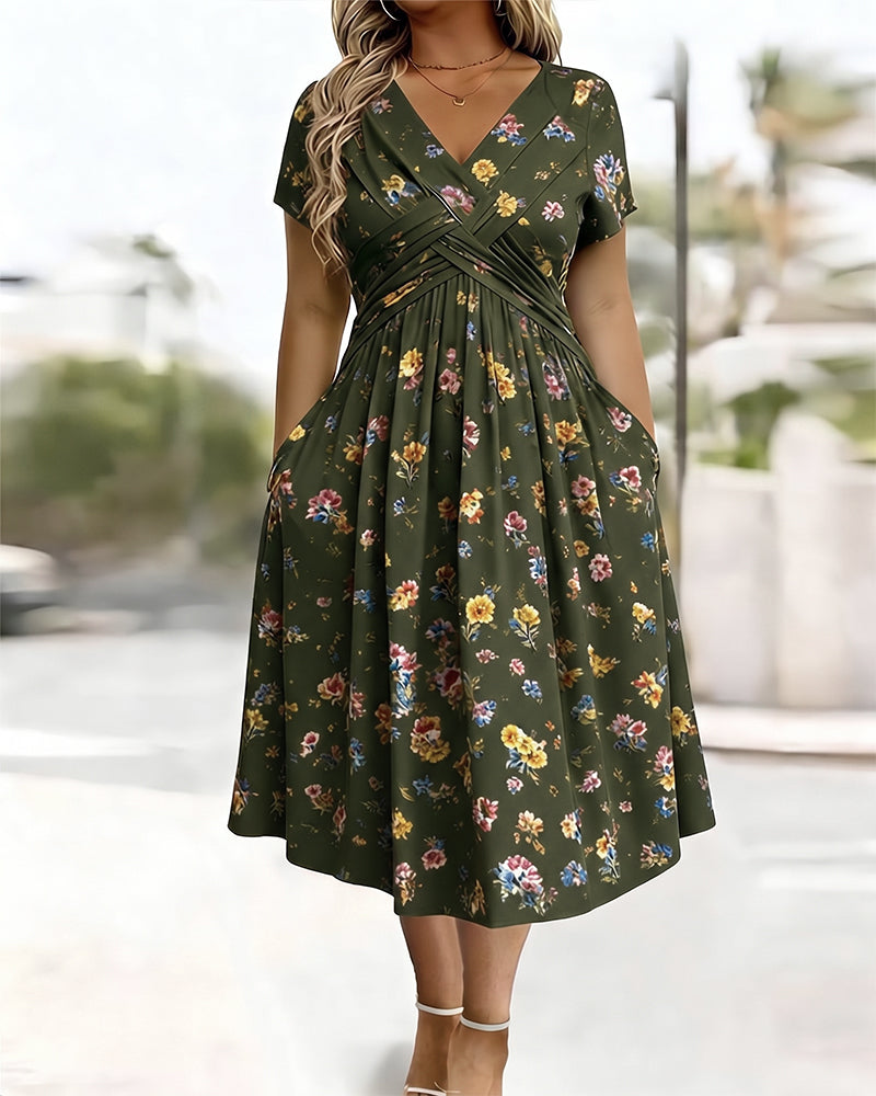Robe Florale Twist Manche Courte