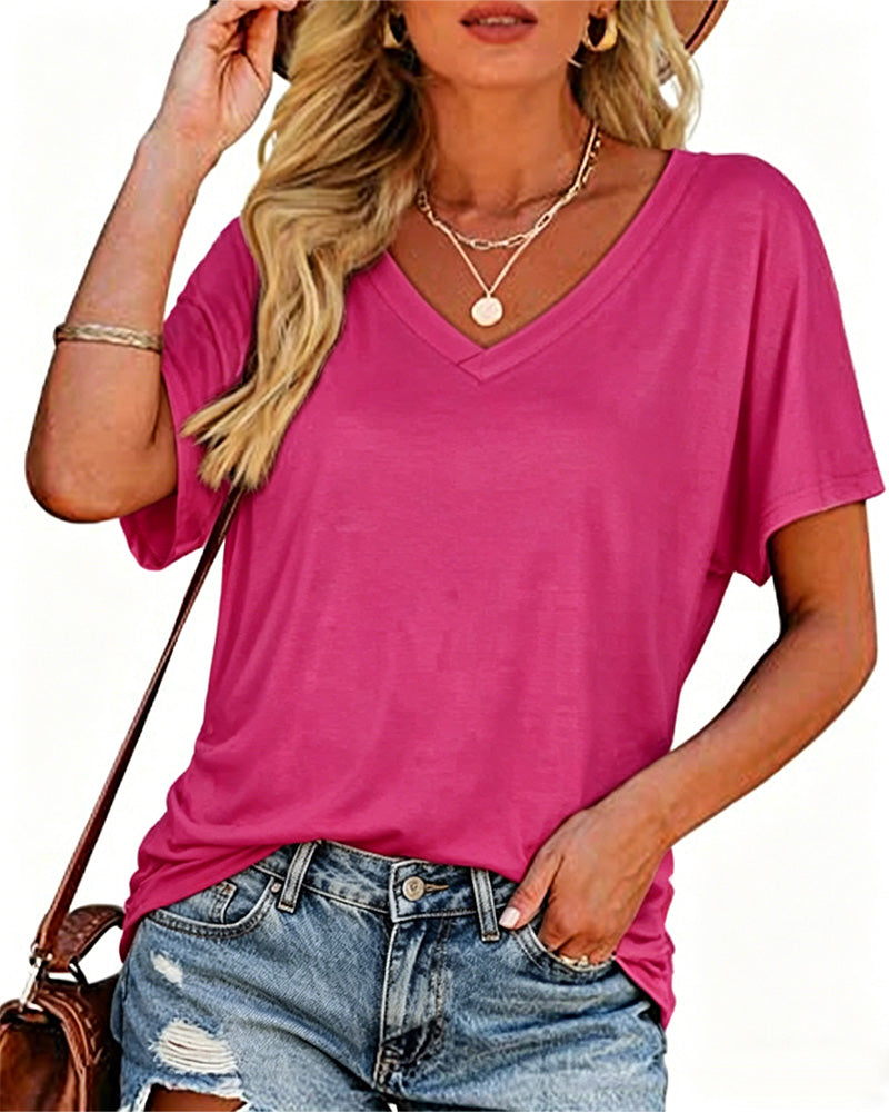 T-Shirt Plissé Uni Col En V