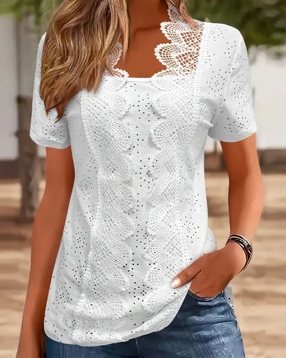 Blouse Unie Tendance Dentelle