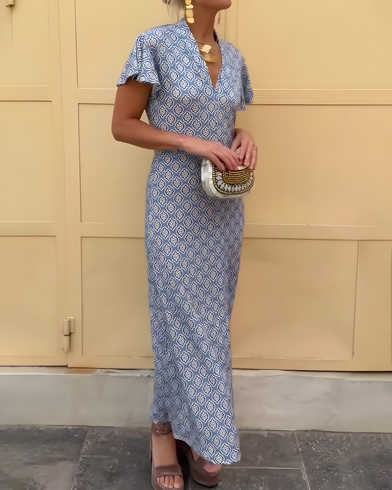 Robe Col En V Volant Léopard Patchwork