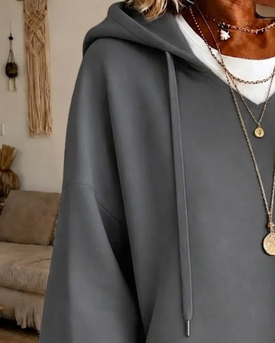 Sweatshirt À Cordons De Serrage Et Manches Trois Quarts Avec Capuche