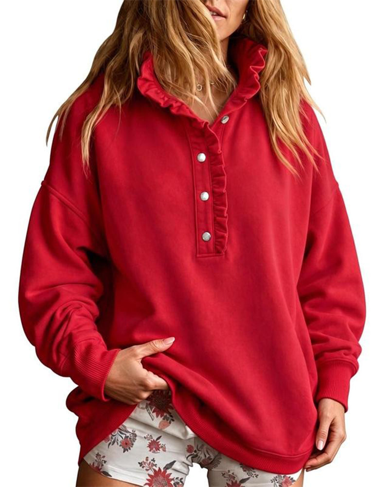 Sweat Volant Boutonné Manches Longues Loose