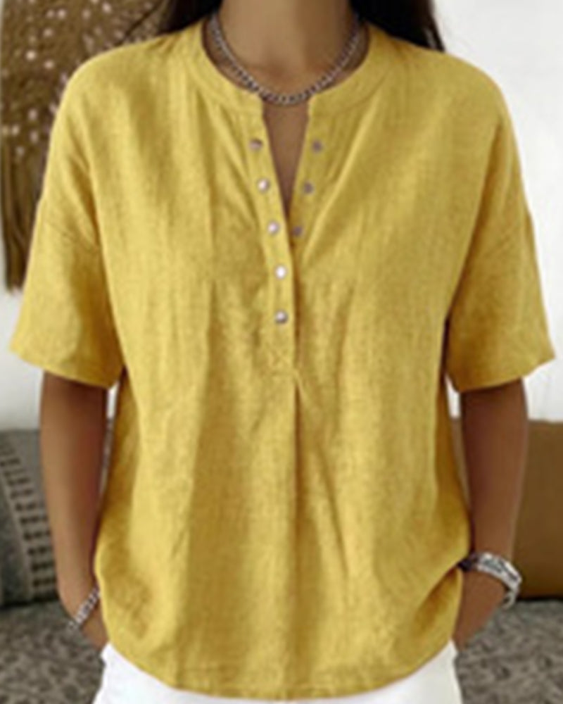 Blouse Solid Couleur Décontracté Court Manche