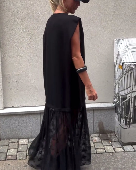 Robe sans Manches en Mesh et Patchwork