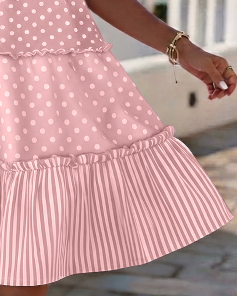 Robe Pois Raye À Volants Spaghetti