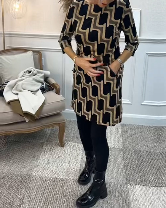 Robe ajustée imprimée à col rond