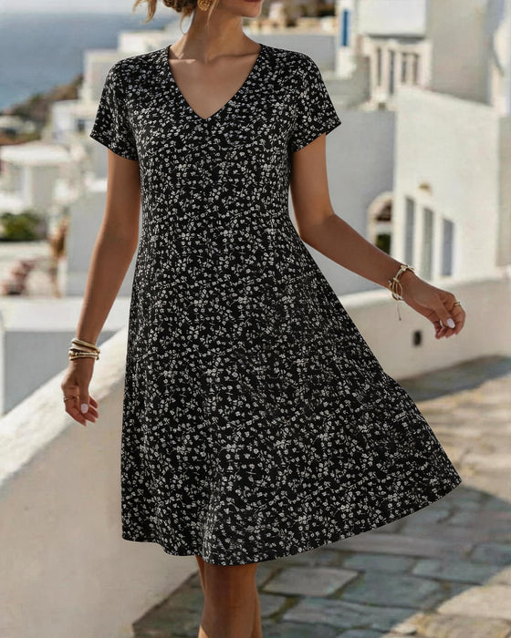 Robe Florale Col V Jupe Ample
