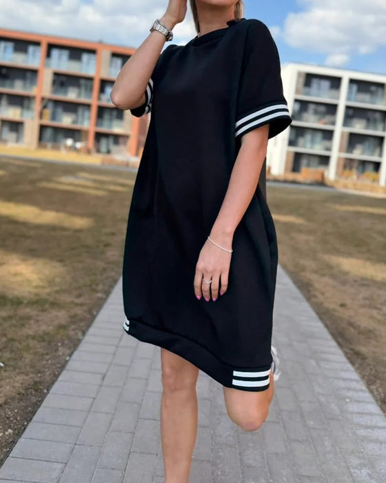 Robe Col Rond Rayure Décontractée