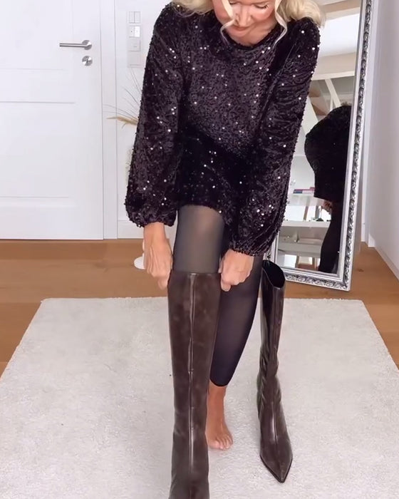 Manches Lanterne Lâche À Paillettes Robe