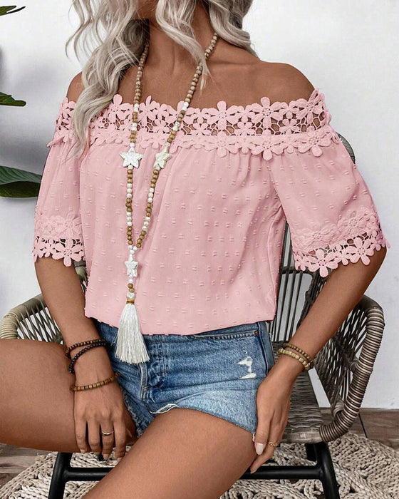 Blouse Une-épaule Dentelle Fleur 3D