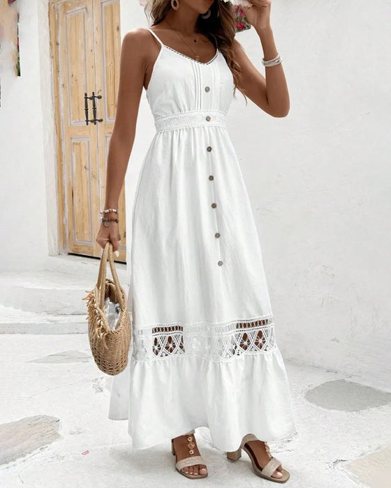 Robe Bretelle Spaghetti Bouton Découpé Col V