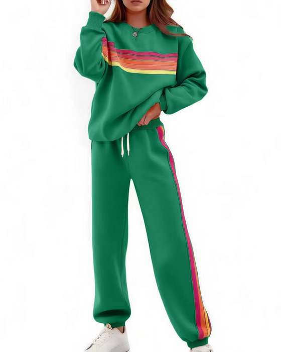 Ensemble Sweatshirt Rayé Coloré Et Pantalon De Jogging