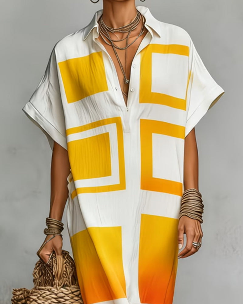 Robe Revers Manche Courte Longue Chemise