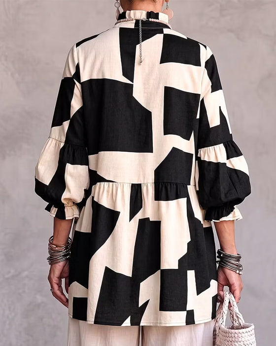 Haut Motif Géométrique Loose Bouton