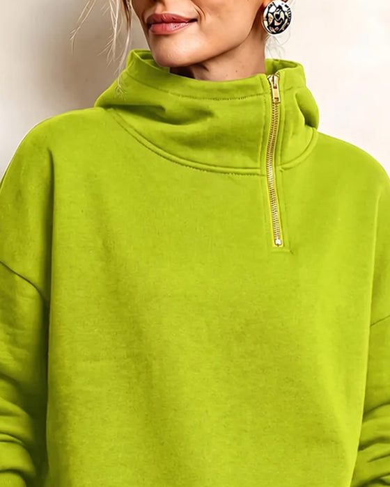 Sweatshirt Col Roulé Fermeture Éclair Irrégulière