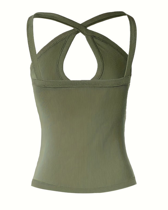 Cami Top Col Halter Évidé Côtelé