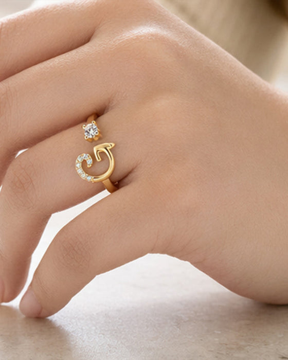 Bague Réglable Scintillante Avec Initiale Pour Femmes
