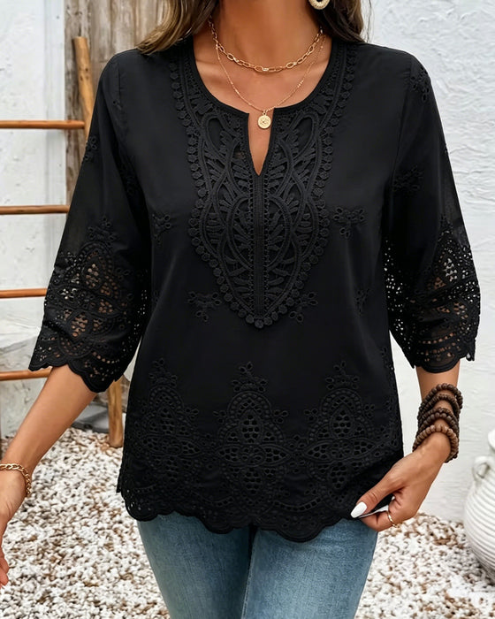 Blouses Sexy Dentelle Ajourée Col En V