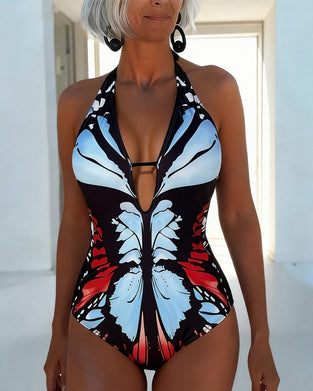 One-Piece Papillon Imprimé Halter