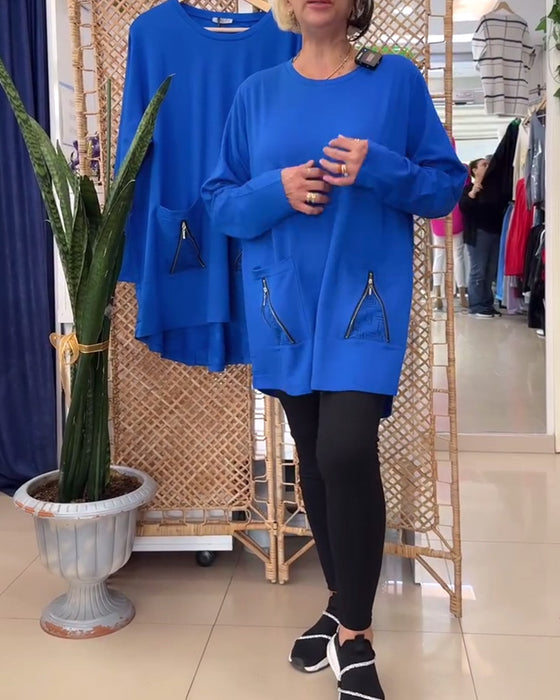 Sweat col rond couleur unie poche zippée