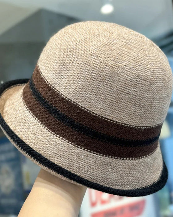 Chapeau Femme Pliable Rayé Cloche Seau