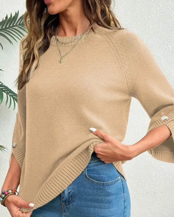Pull-Over Col Rond Boutonnage Manche Cloche