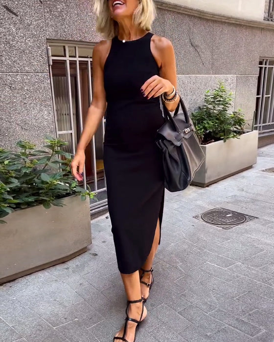 Robe décontractée sans manches à fente slim