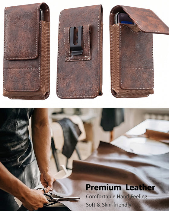 🔥 Étui De Ceinture Pour Téléphone 📱 Holster En Cuir Multi-Poches Avec Porte-Cartes