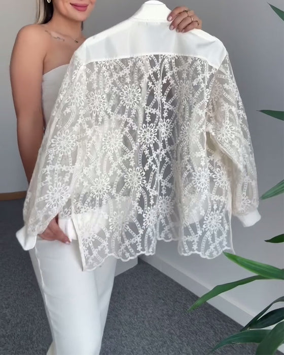 Manteau Dentelle Creuse Couleur Unie